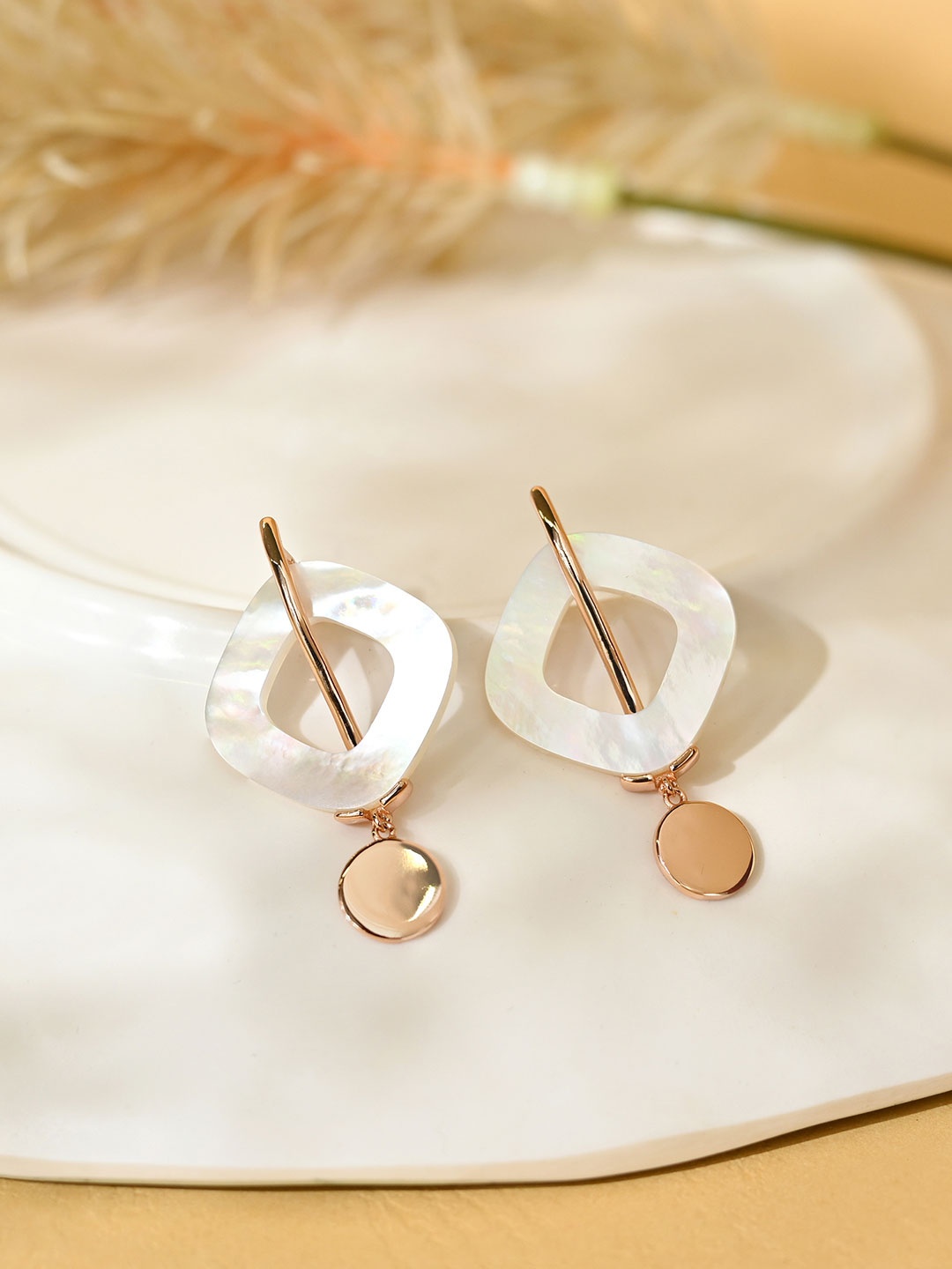 

TOUCH925 Silver Contemporary Sleek Statement Drop Earrings, Rose gold