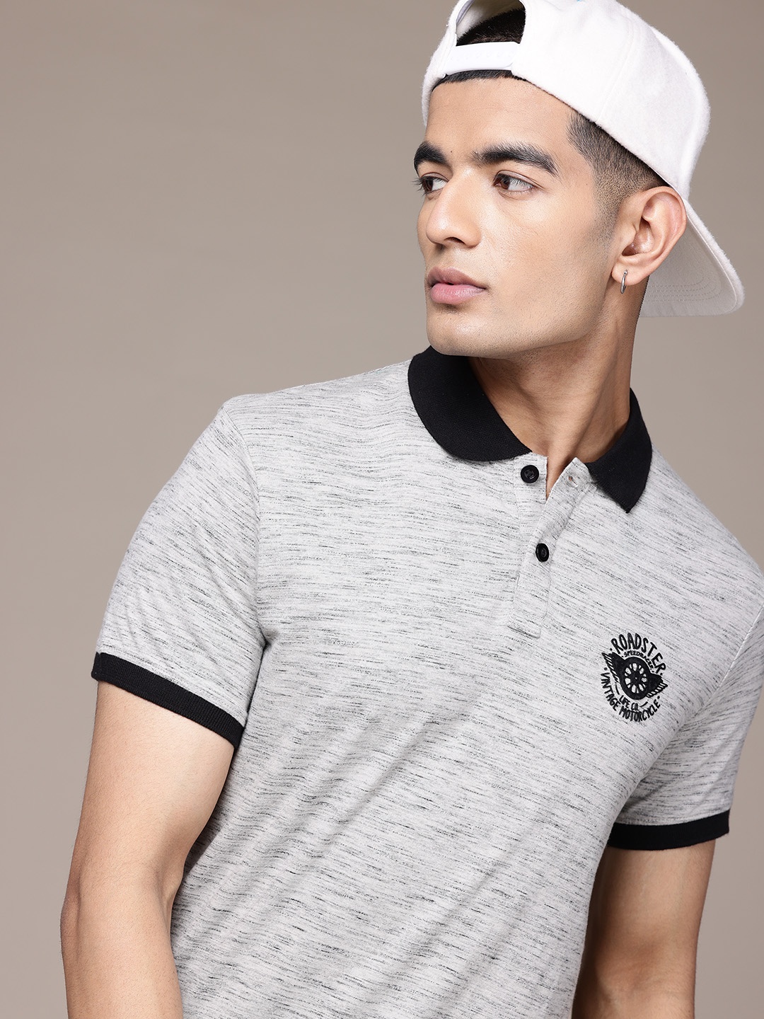 Roadster Men Brand Logo Printed Pure Cotton T-shirt, Grey