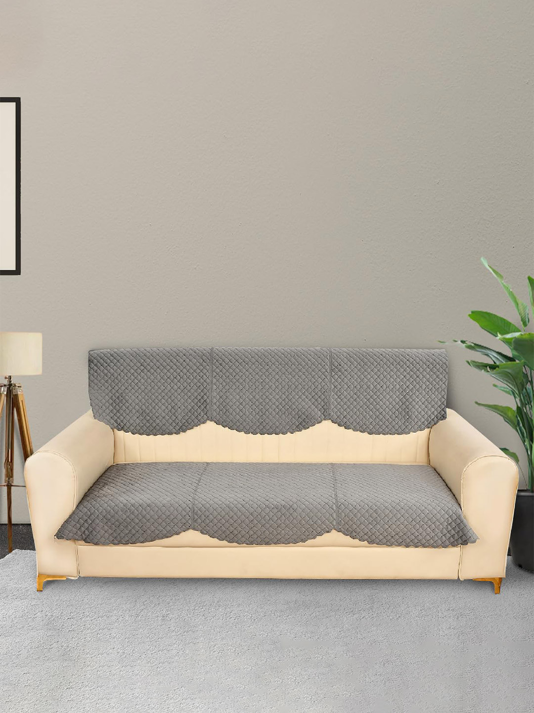 

Bajo's Grey 2 Pieces Velvet Sofa Cover