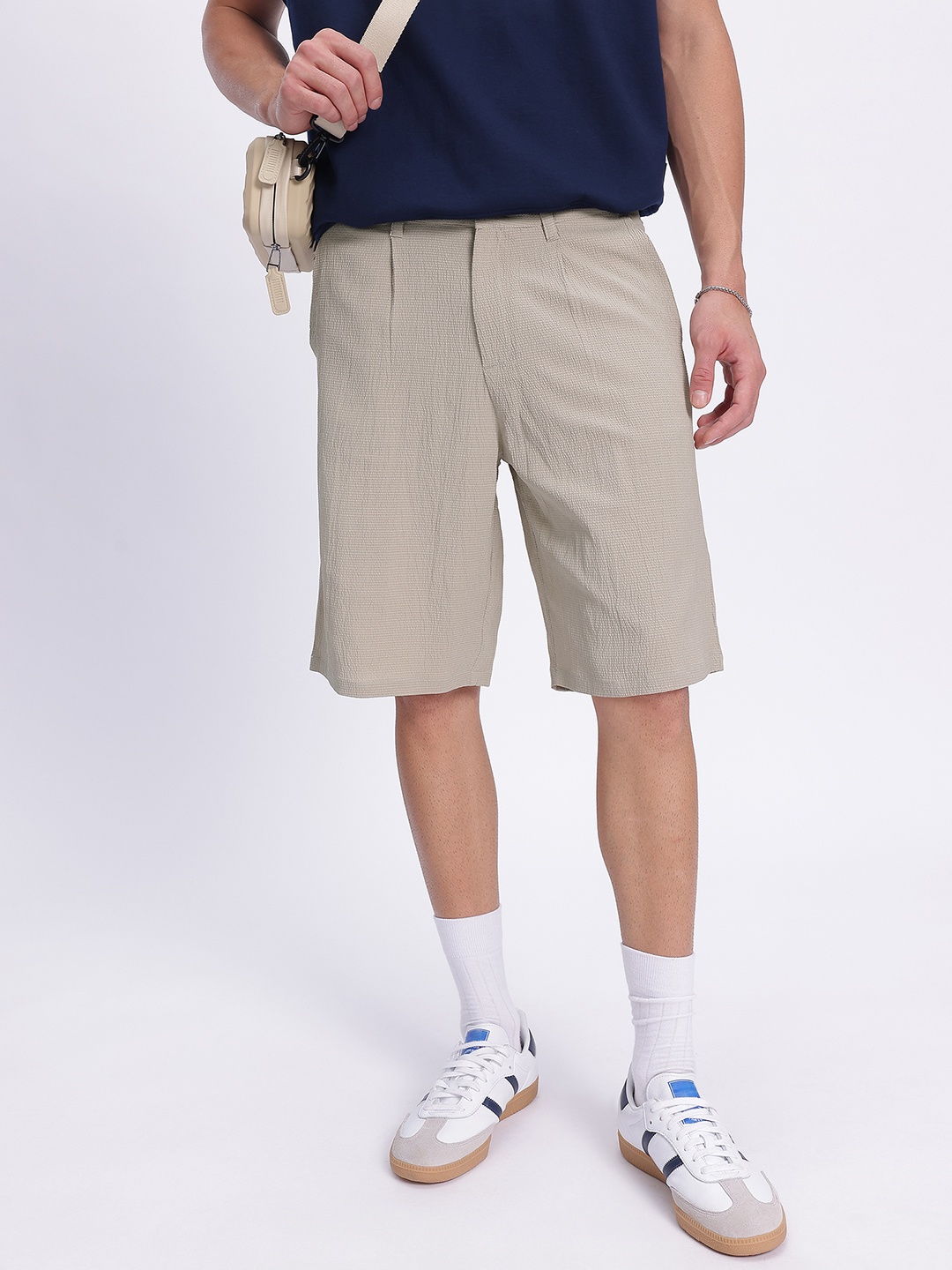 

glitchez Men Pale Khaki Contemporary Classics Textured Shorts