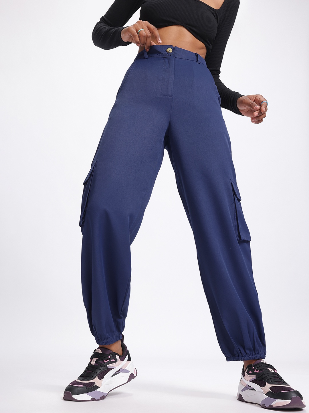 

glitchez Women Utility Vibes Cargo-Style Joggers, Navy blue