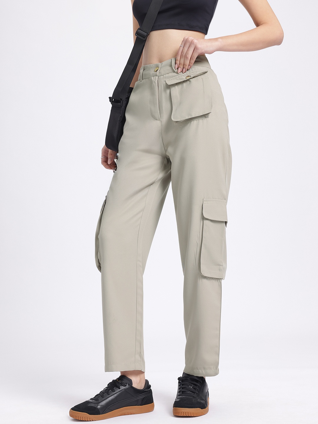 

glitchez Women Cargo Queen High Waist Trousers, Khaki