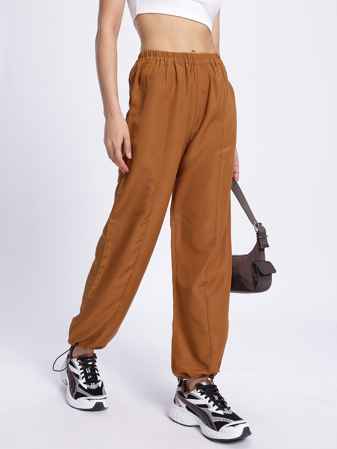

glitchez Women Minimalist Float Parachute Pants, Brown