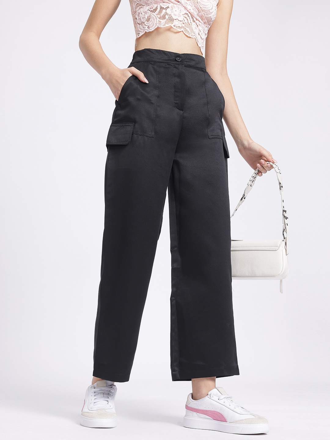 

glitchez Women Modern Minimalism High Waist Trousers, Black