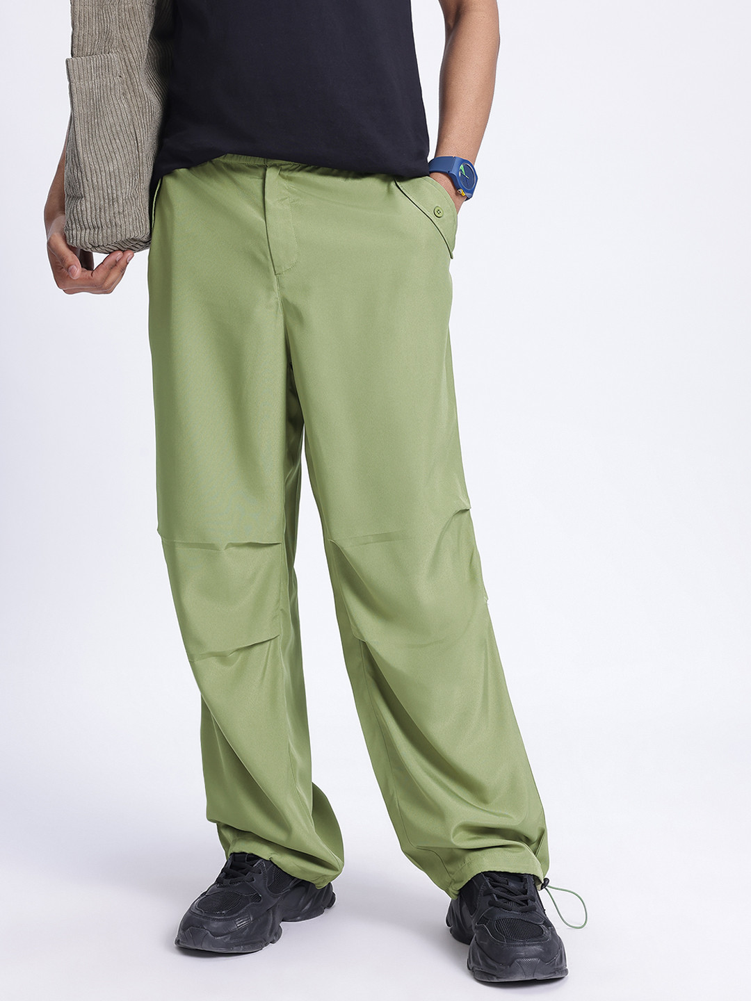 

glitchez Men Simply Comfort Regular Fit Parachute Trousers, Green