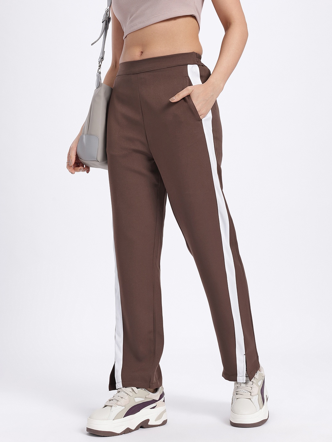 

glitchez Women Street Savvy Hem Slit Trousers, Brown