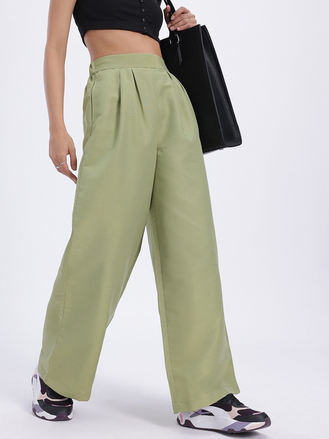 

glitchez Women Cool Matcha Street Style Breezy Trousers, Green