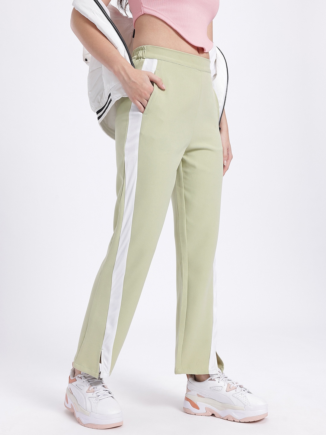 

glitchez Women Subtle Slay Hem Slit Trousers, Green