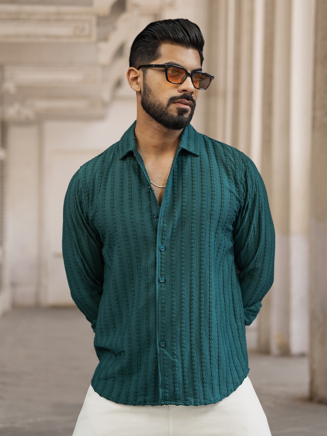 

Powerlook Men Opaque Casual Shirt, Green