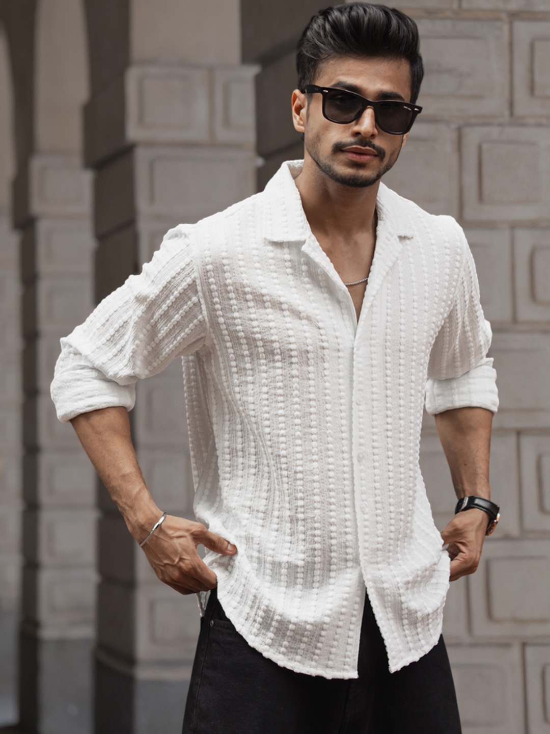 

Powerlook Men Grid Tattersall Checks Opaque Casual Shirt, White