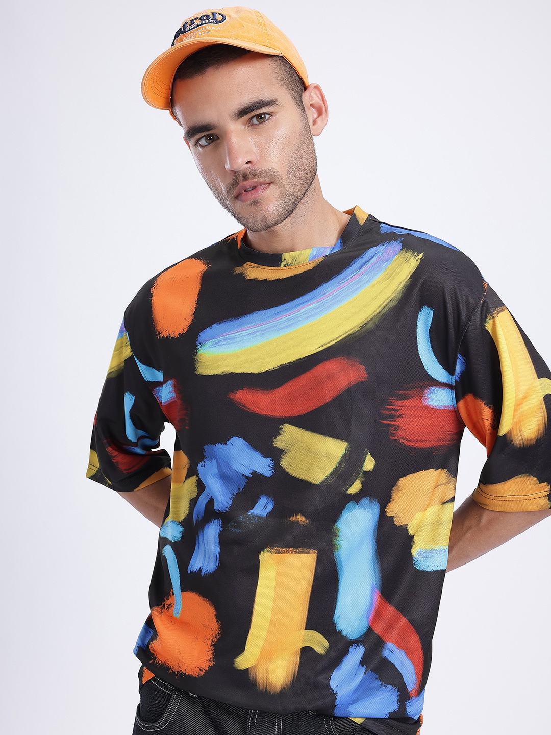 

glitchez Abstract Art Oversized T-shirt, Black