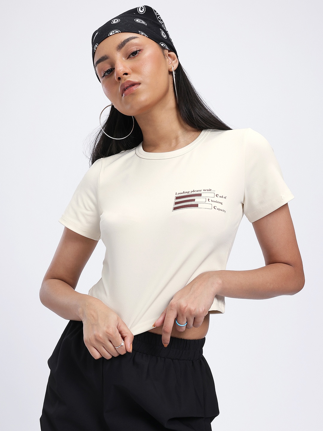 

glitchez Witty Wear Typo Print Cropped T-shirt, Off white
