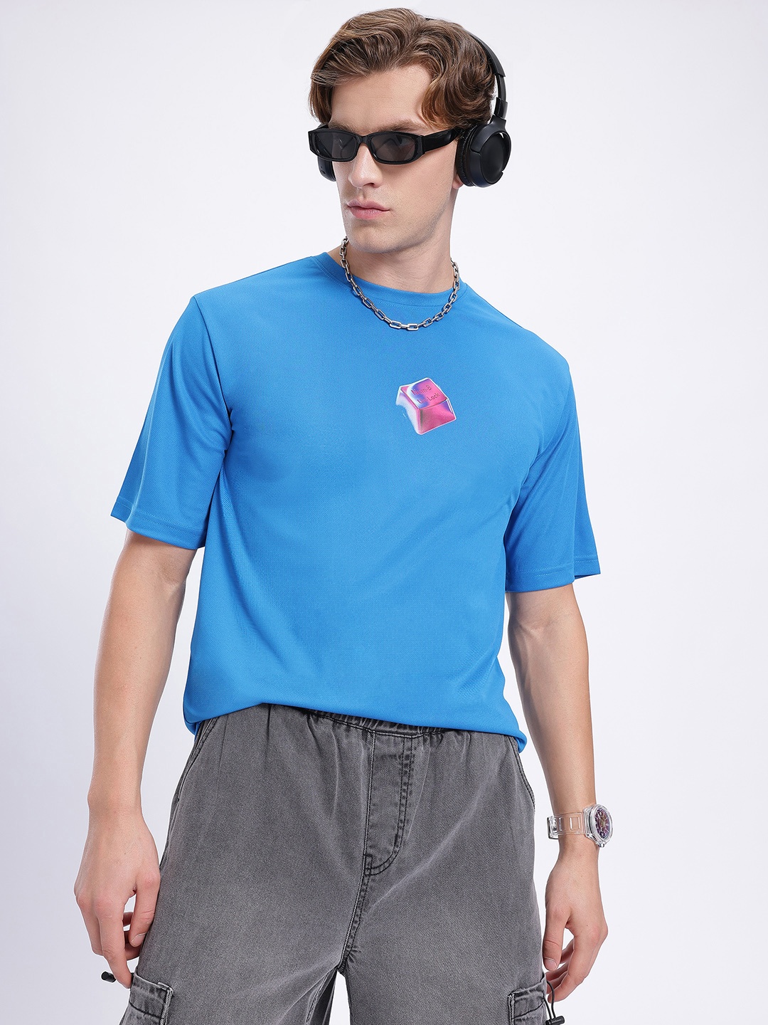 

glitchez Retro Revival Printed Detail T-shirt, Blue