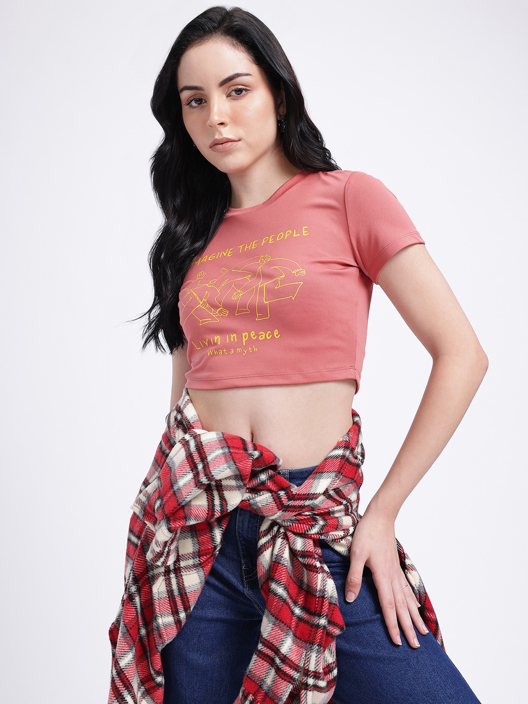 

glitchez Iconic Instincts Printed Cropped T-shirt, Rose