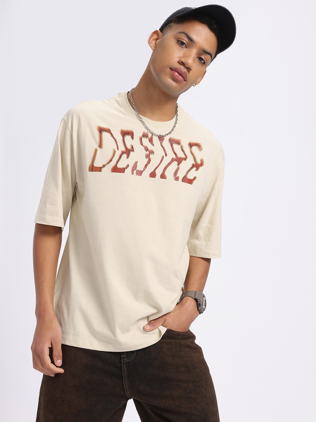 

glitchez Typo Glitch Cotton Bliss T-Shirt, Beige
