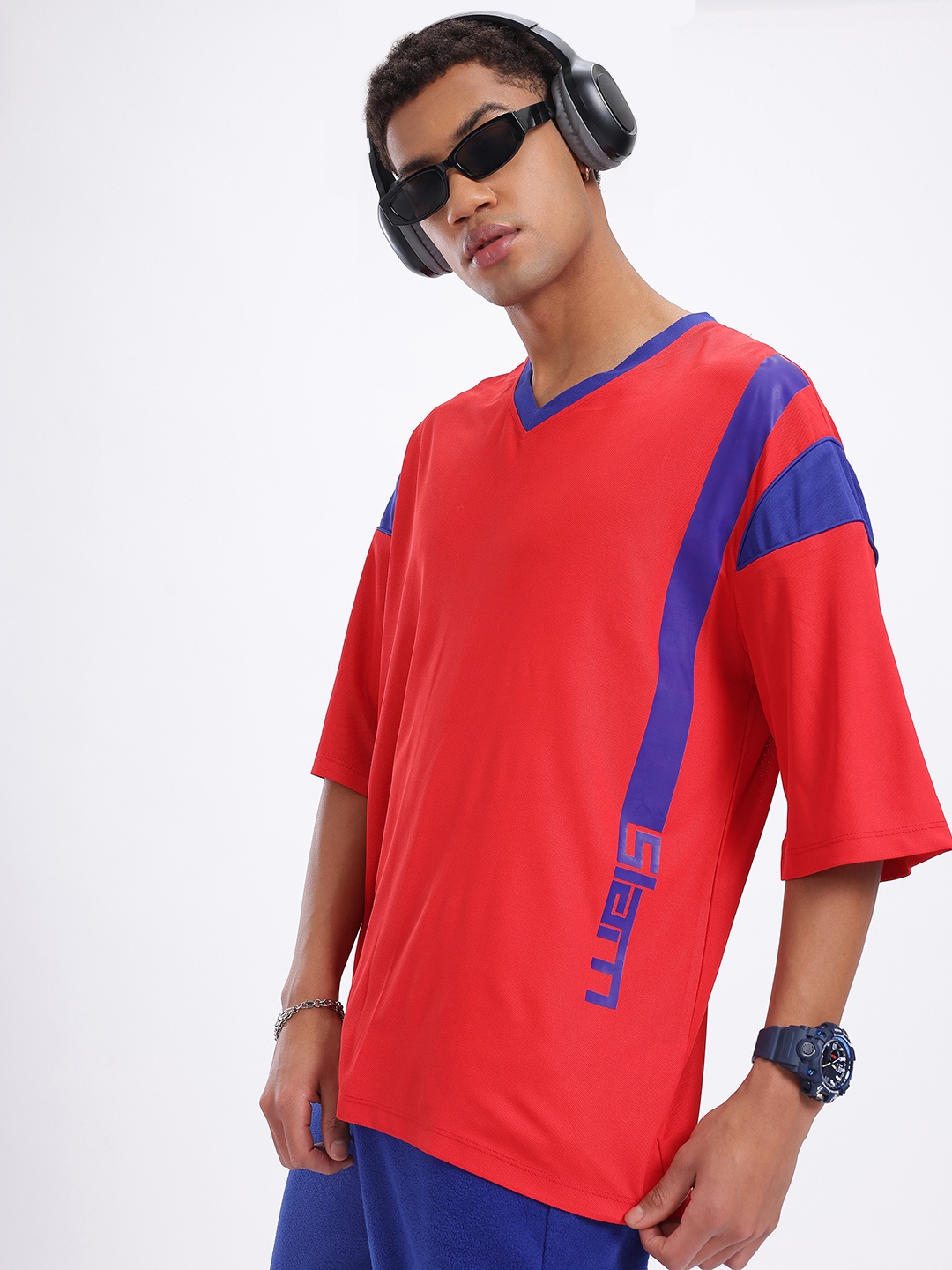 

glitchez Scarlet Samurai Striped Relaxed T-shirt, Red