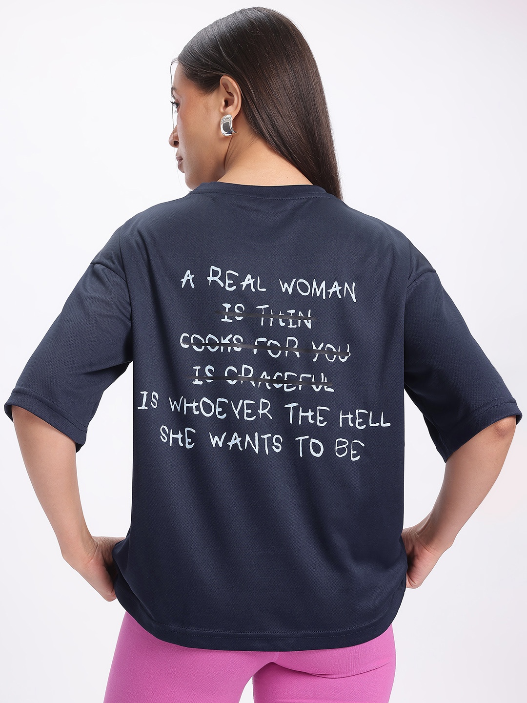 

glitchez Bold Beliefs Typo Print Relaxed T-shirt, Navy blue