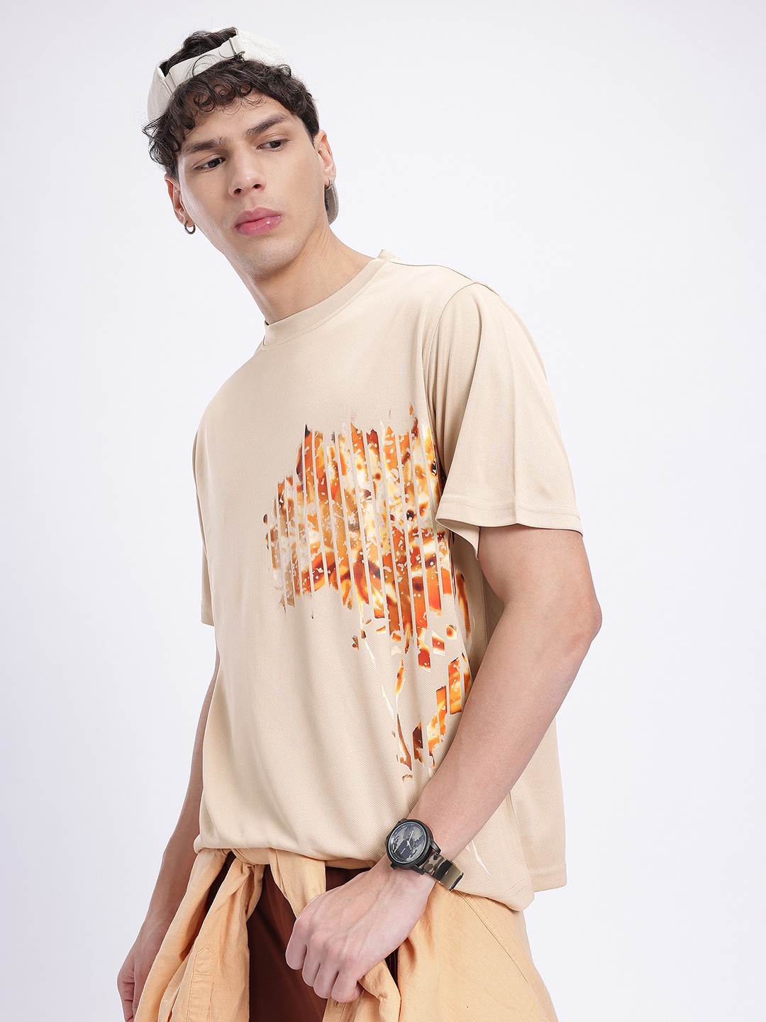 

glitchez Chill Mode Printed T-shirt, Beige