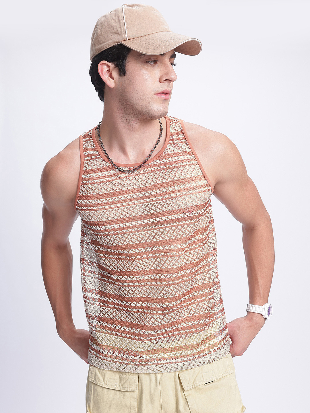 

glitchez Radiant Rave Open-Knit T-shirt, Rust