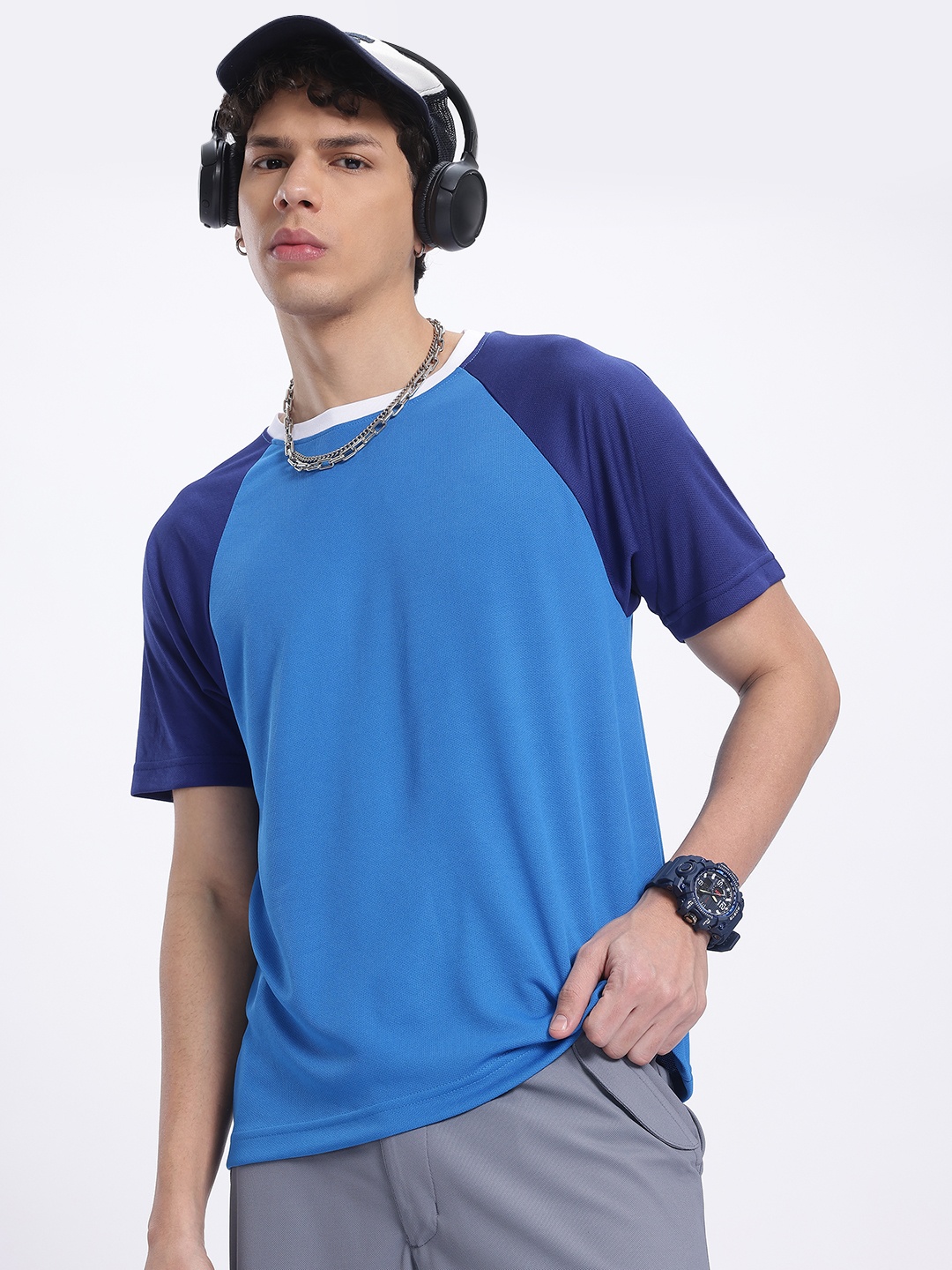 

glitchez Hue Shift Colourblocked T-shirt, Blue
