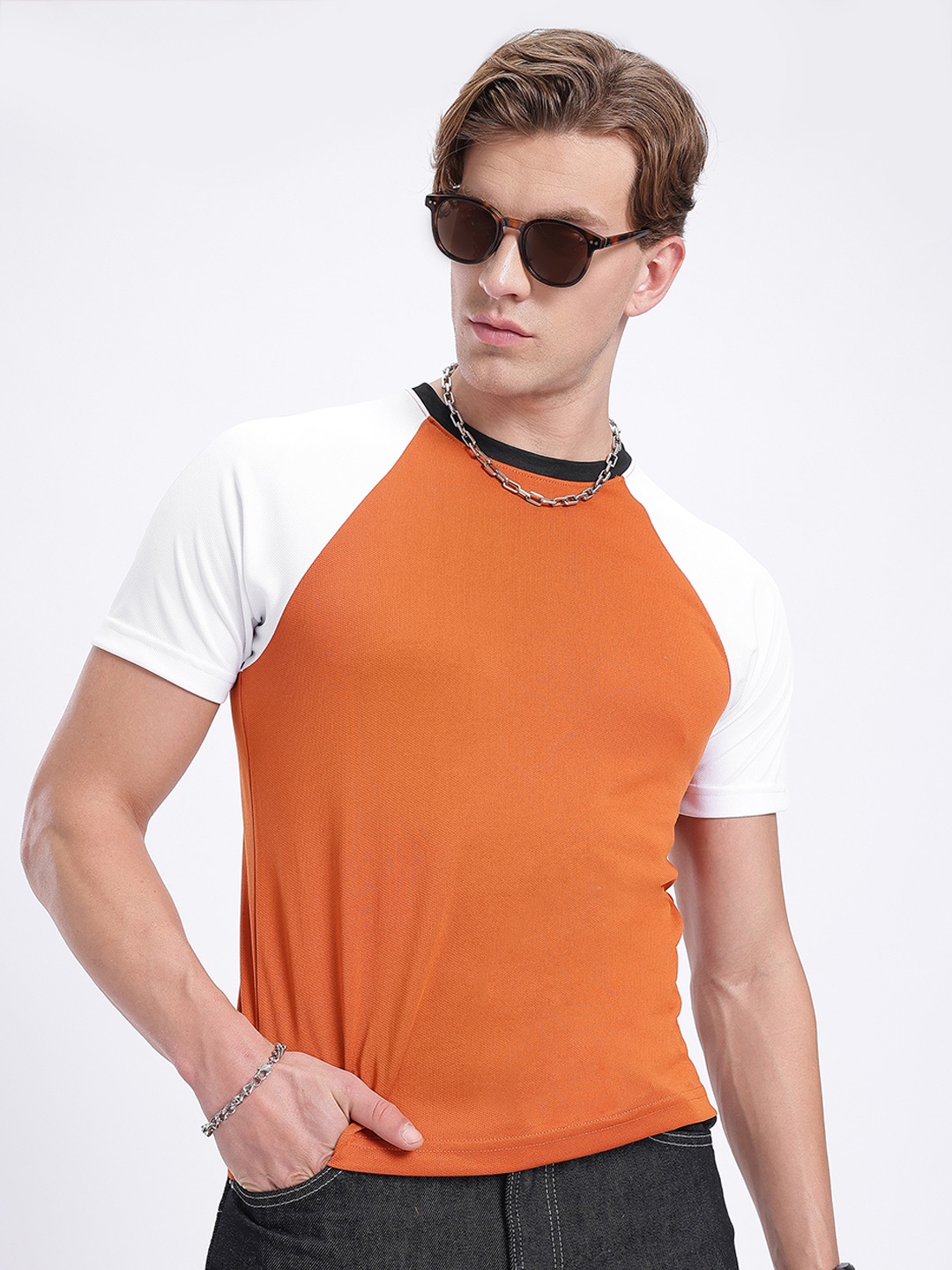 

glitchez Colorblock Snazz Raglan Sleeves T-Shirt, Orange