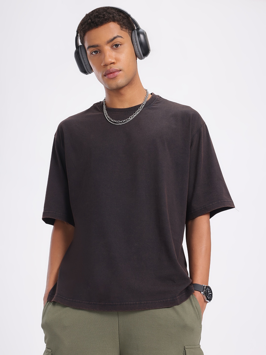 

glitchez Style-N-Comfort Drop-Shoulder Sleeves Pure Cotton T-shirt, Black