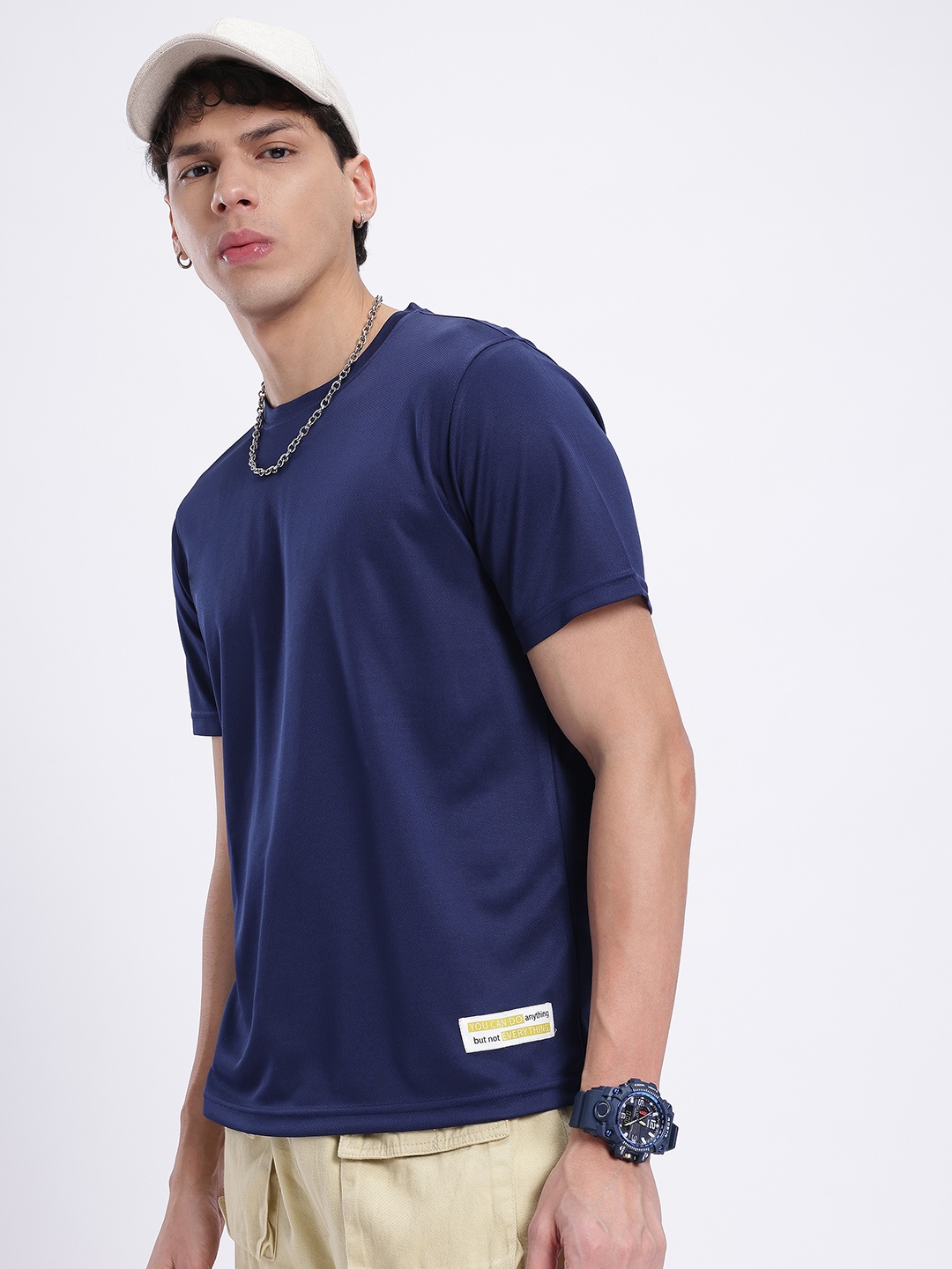 

glitchez Comfort Inbound Typography Applique T-Shirt, Navy blue