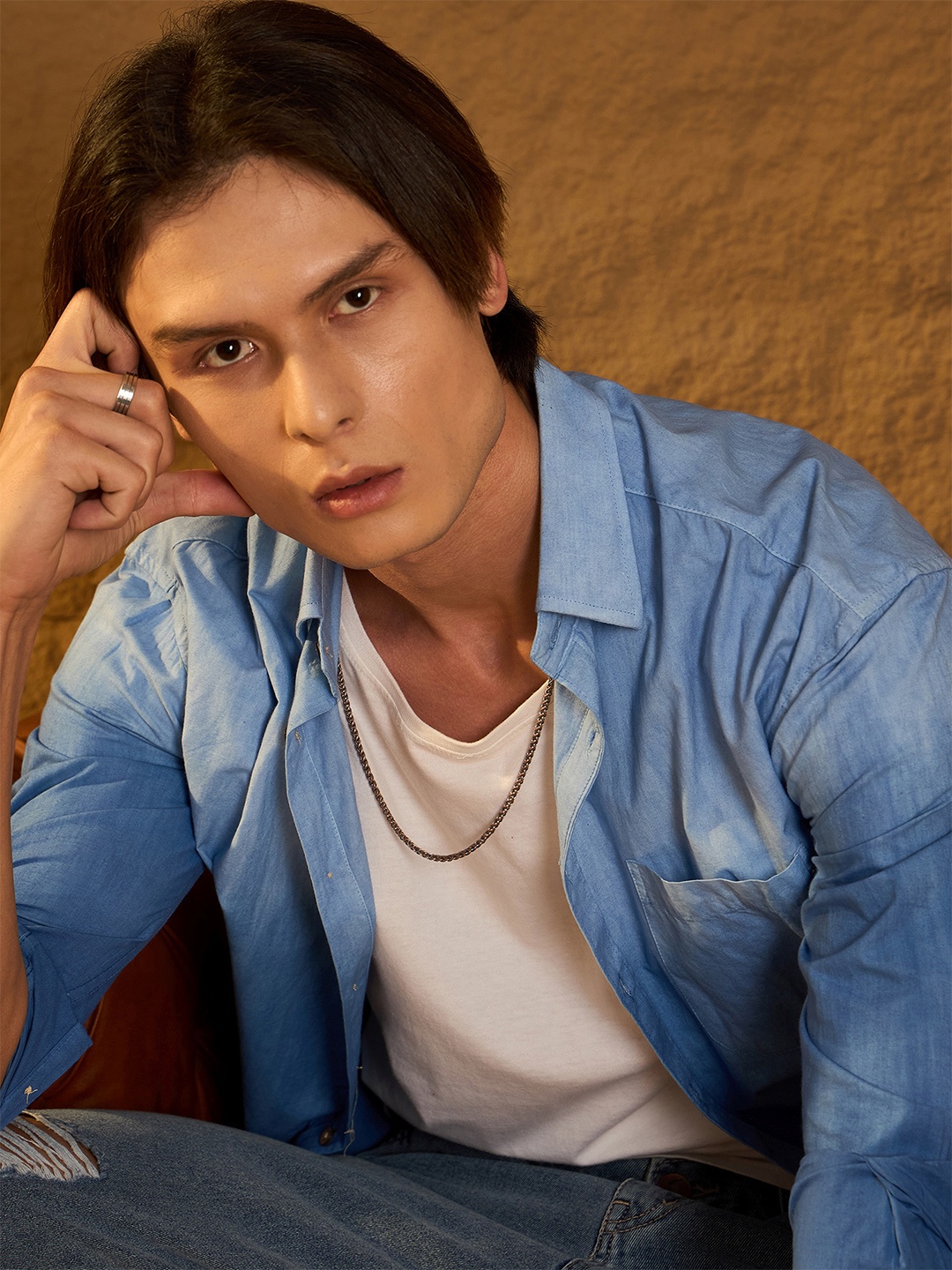 

DENNISON Drop Shoulder Oversized Ombre Dyed Shirt, Blue