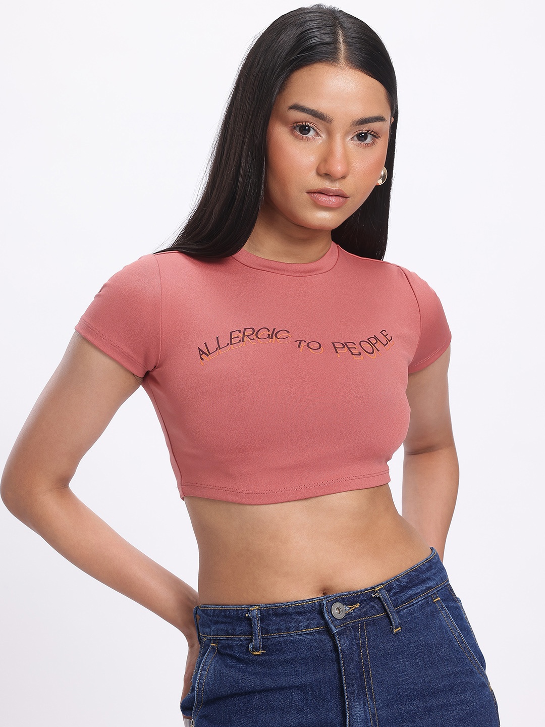 

glitchez Snatched & Snazzy Typography Print Crop T-shirt, Rose