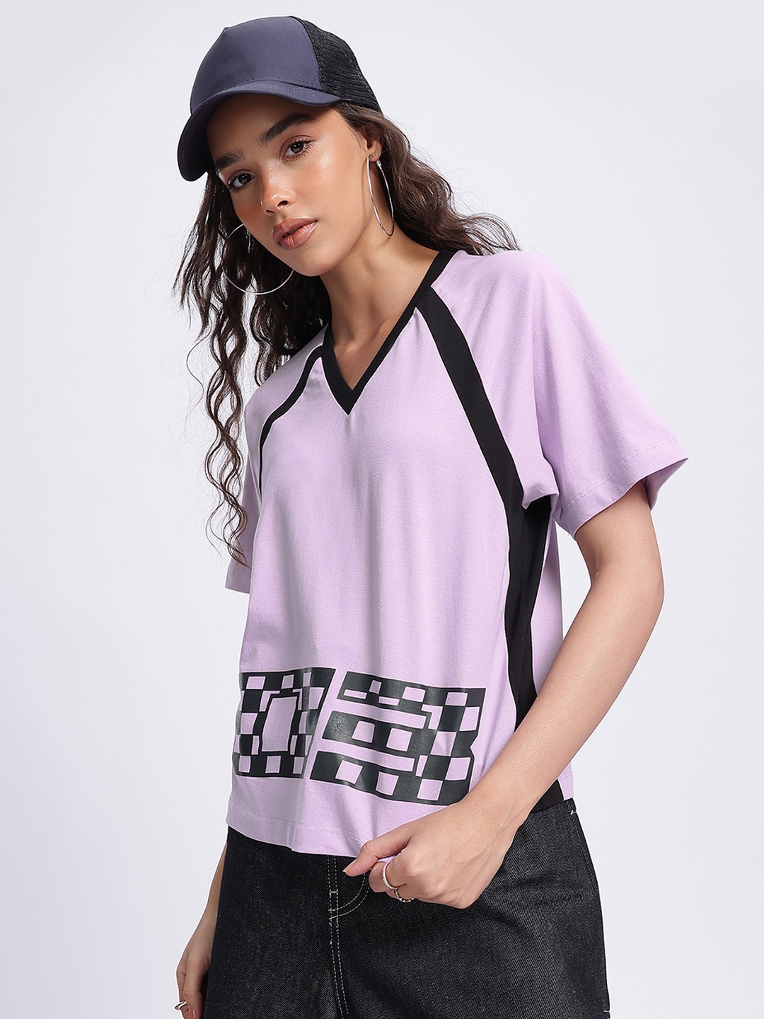 

glitchez Street Staple Printed Raglan Sleeve T-shirt, Lavender
