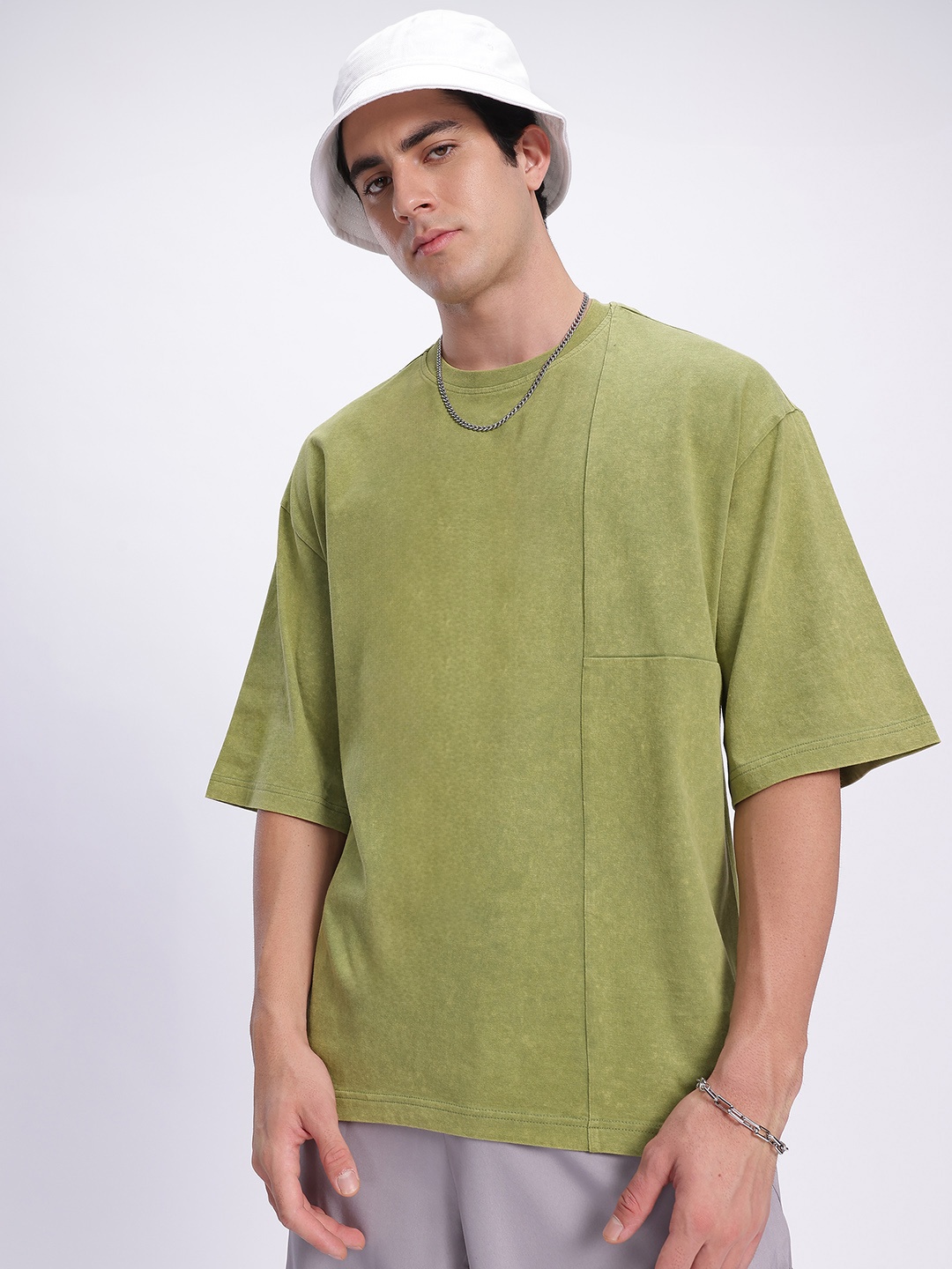 

glitchez Evergreen Edge Drop-Shoulder Sleeves Oversized T-shirt, Green