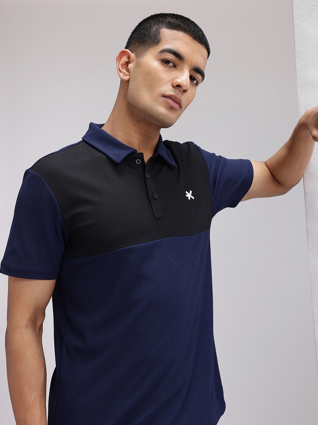 

HRX by Hrithik Roshan Colourblocked Polo Collar T-shirt with Contrast Collar, Navy blue