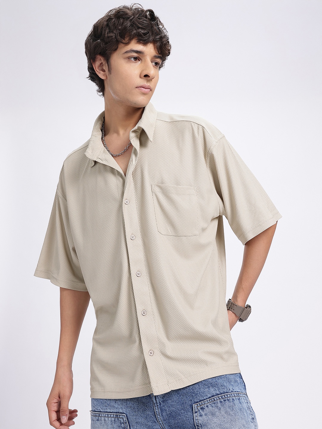 

glitchez Breezy Ease Diamond Case Regular Fit Shirt, Beige