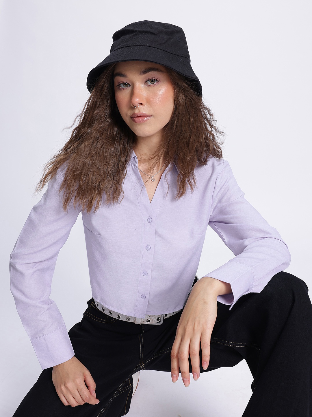 

glitchez Lavender Love Button-Down Crop Shirt
