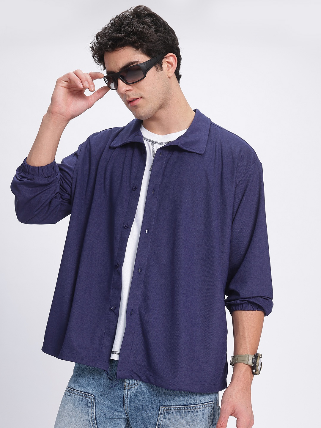 

glitchez Nautical Vibes Opaque Casual Shirt, Navy blue