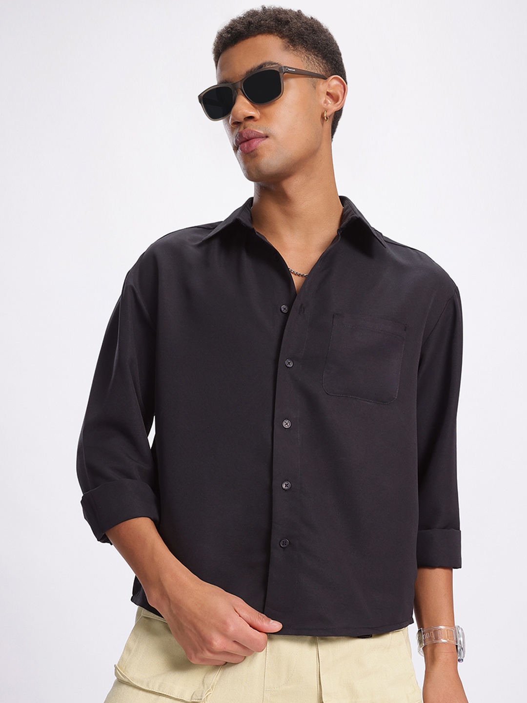 

glitchez Edgy Essentials Chest Pocket Detail Shirt, Black