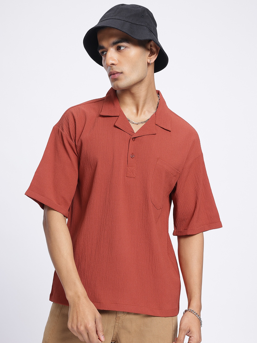 

glitchez Timeless Textures Drop-Shoulder Relaxed Shirt, Rust