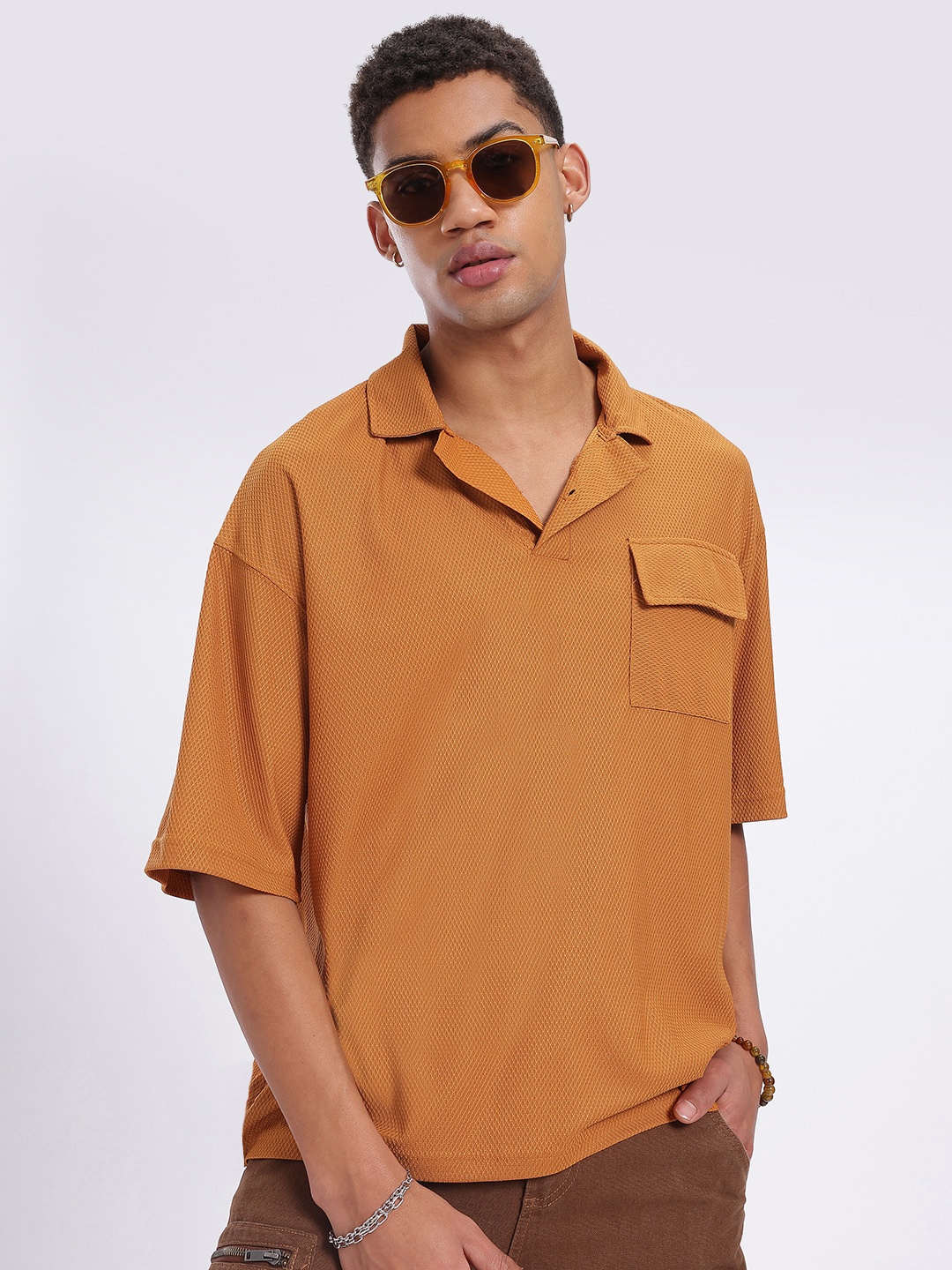 

glitchez Textured Luxe Relaxed Shirt, Mustard