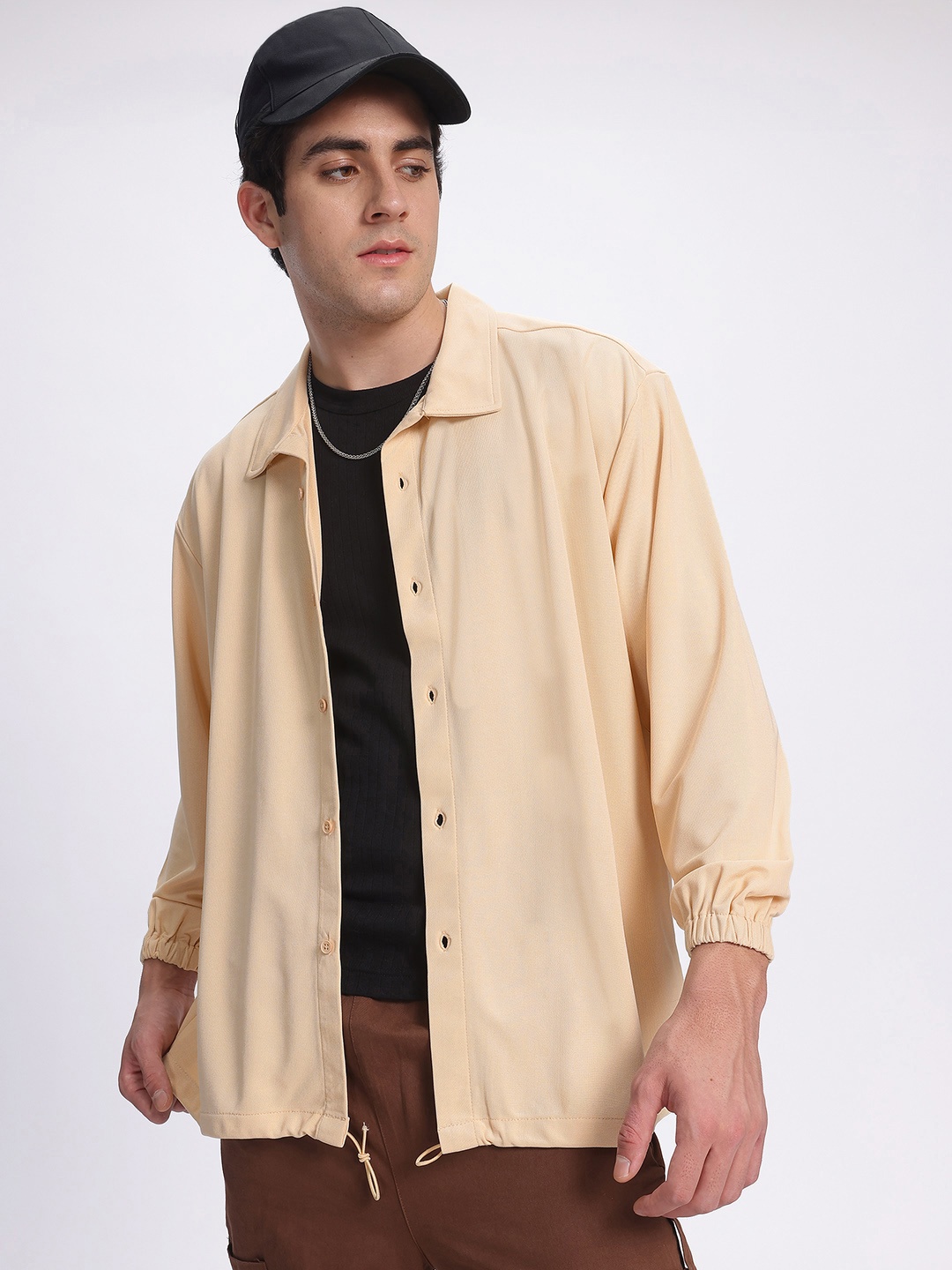 

glitchez Modern Minimalist Opaque Casual Shirt, Beige