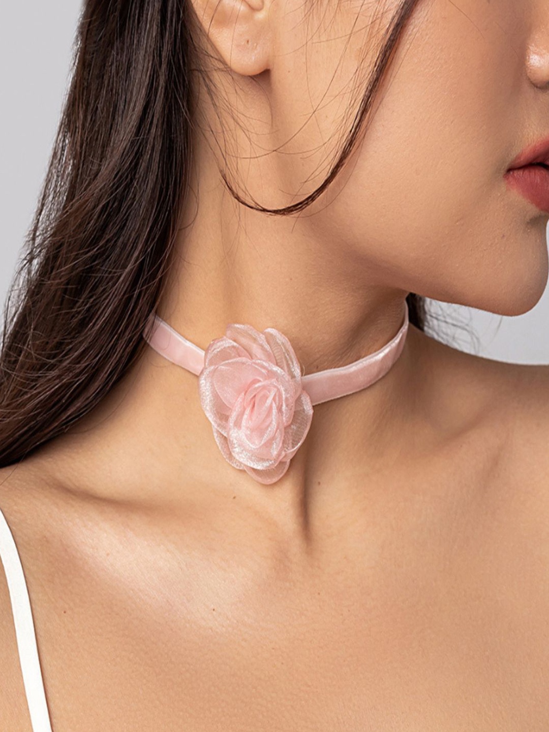 

AQUASTREET Blush Pink Mesh Floral Wrap around String Choker Necklace