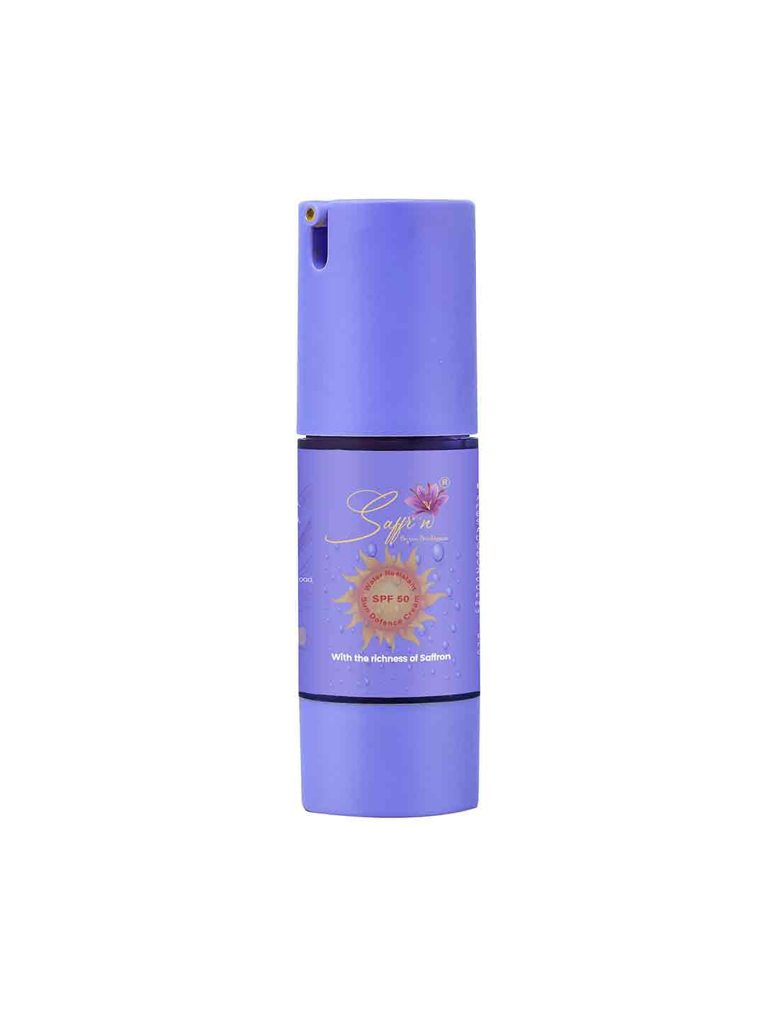 

Saffr'n Water Resistant SPF 50 Sun Defence Sunscreen With Saffron - 30 ml, Blue
