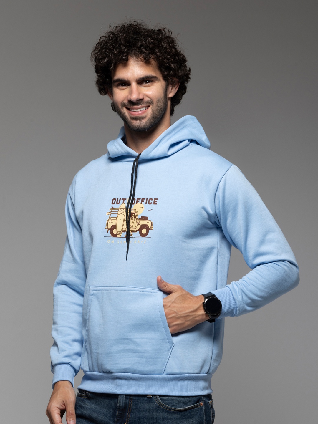 

OCTICS Men Printed Hooded Sweatshirt, Blue