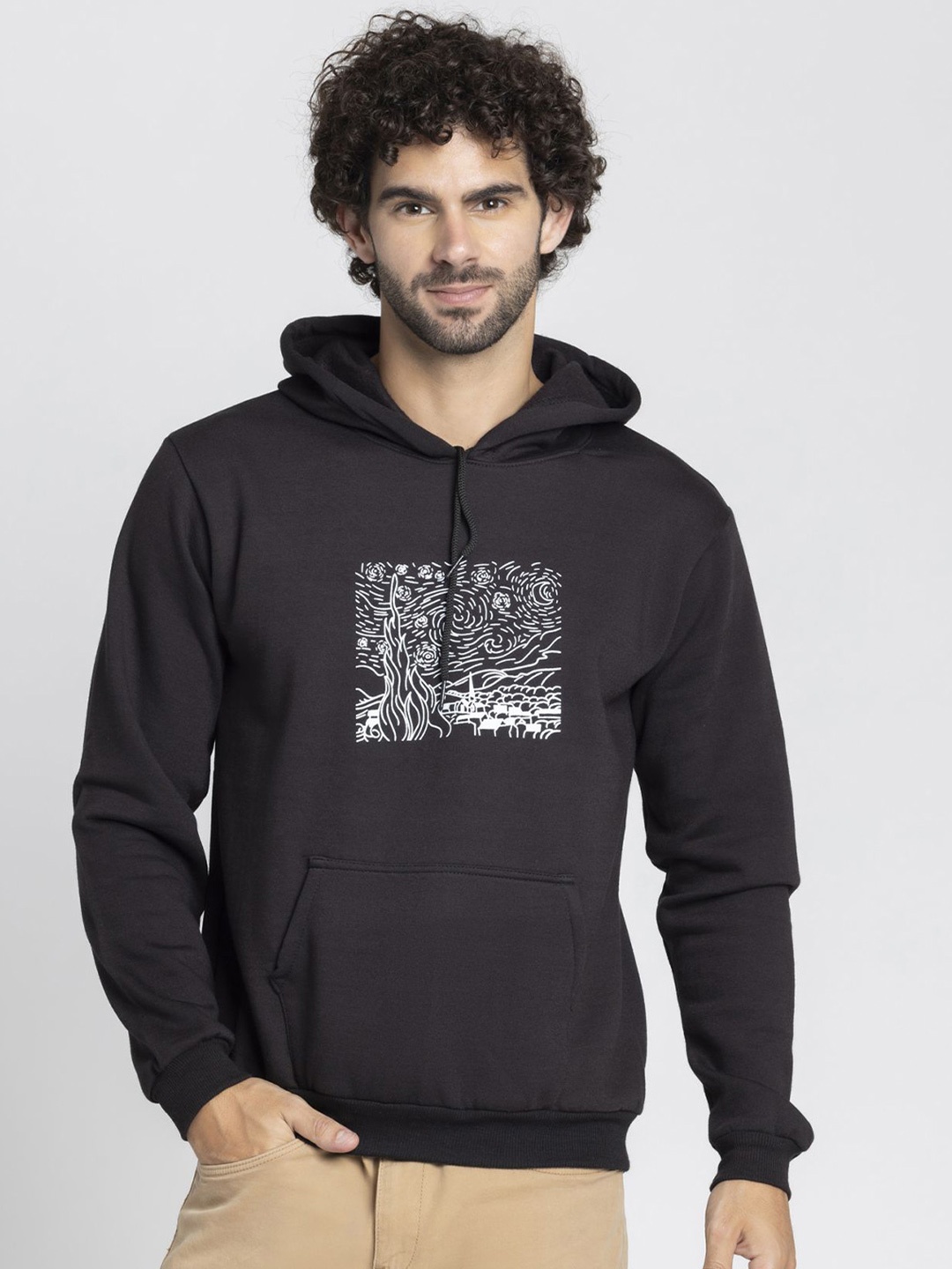 

OCTICS Men Printed Hooded Sweatshirt, Black