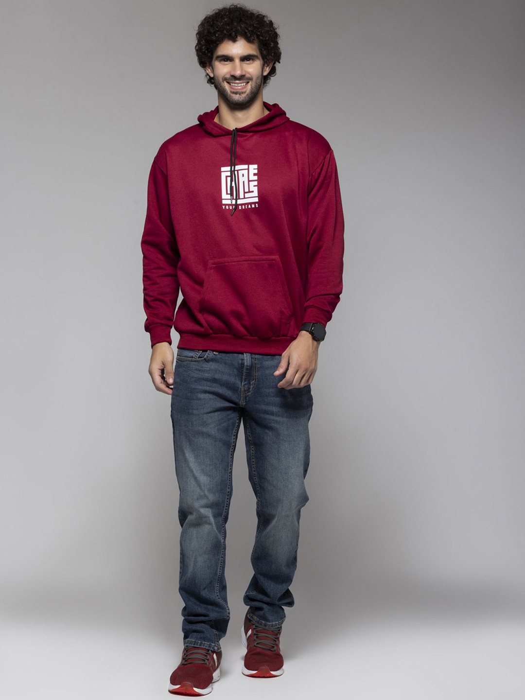 

OCTICS Men Printed Hooded Sweatshirt, Maroon