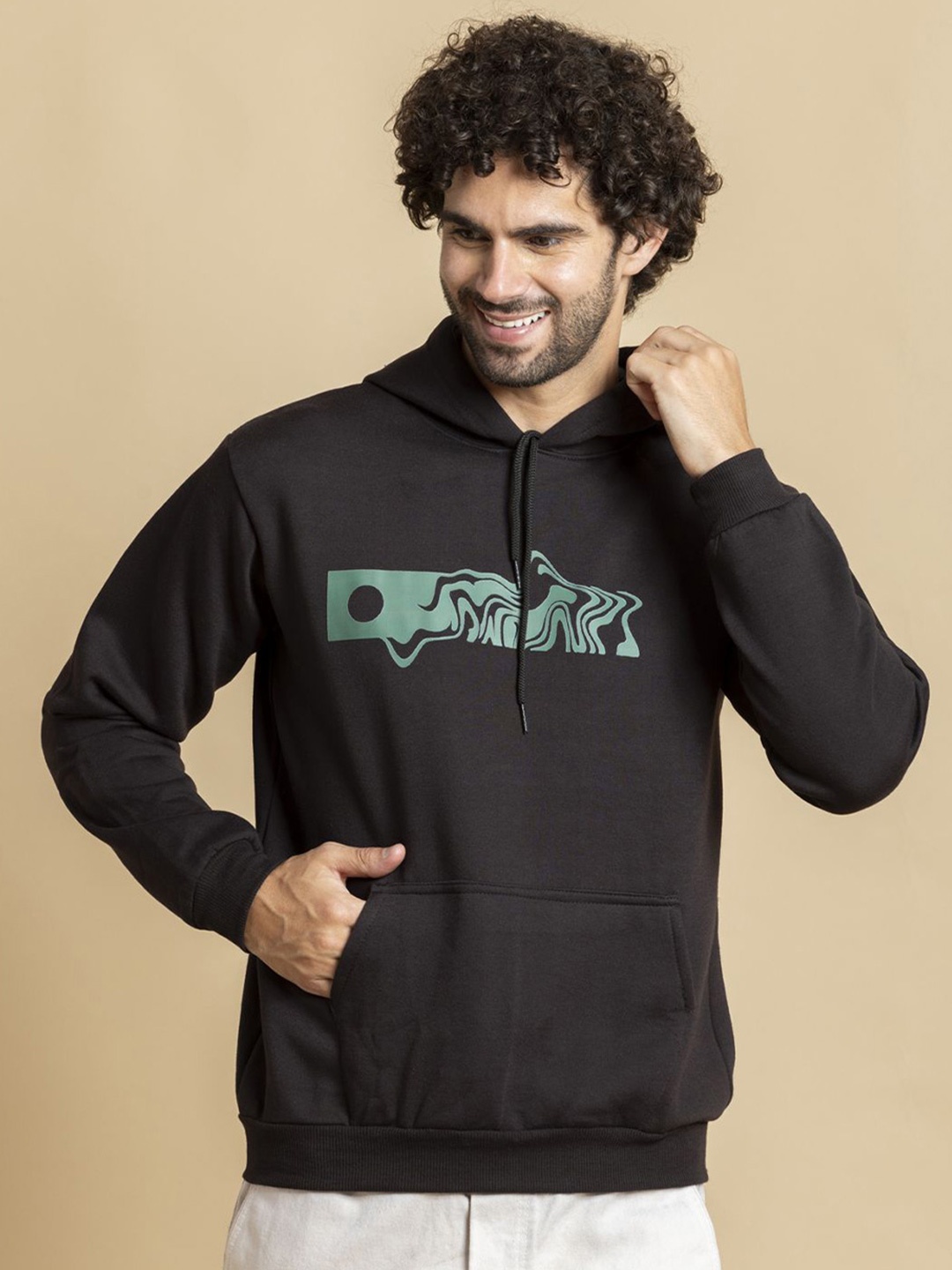 

OCTICS Men Printed Hooded Sweatshirt, Black