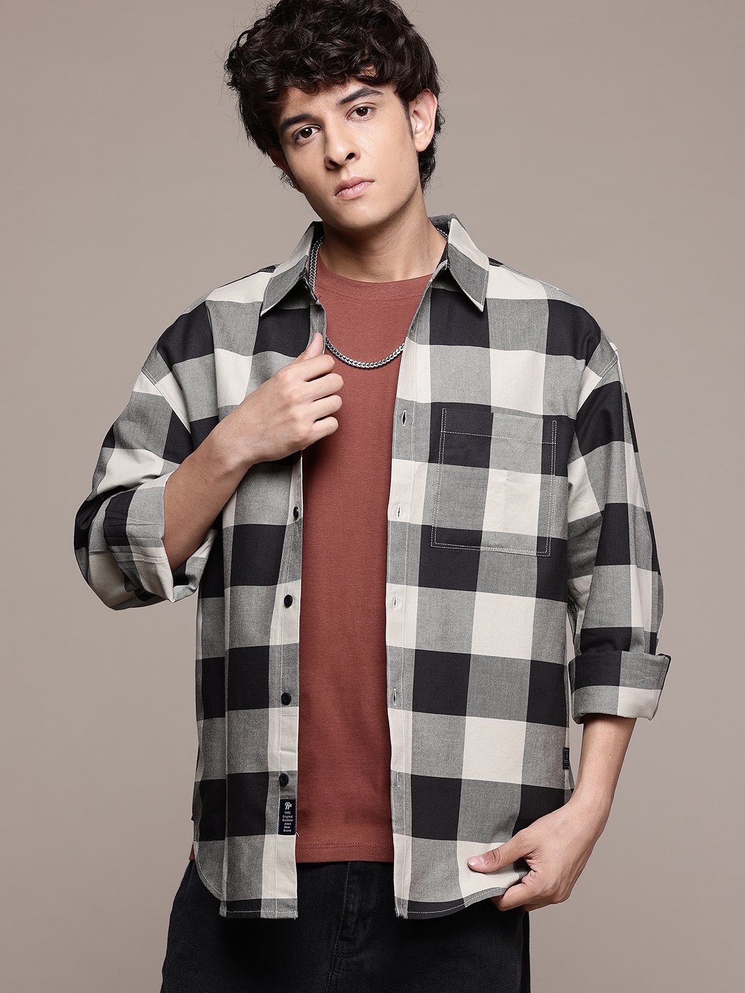 

The Roadster Lifestyle Co. Relaxed Buffalo Checked Pure Cotton Casual Shirt, Olive