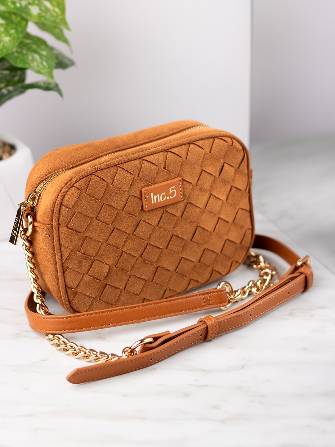 

Inc 5 Textured Sling Bag, Tan