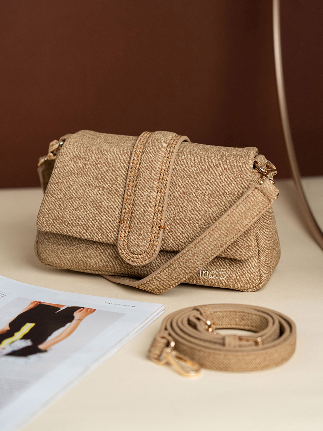 

Inc 5 Textured Sling Bag, Beige