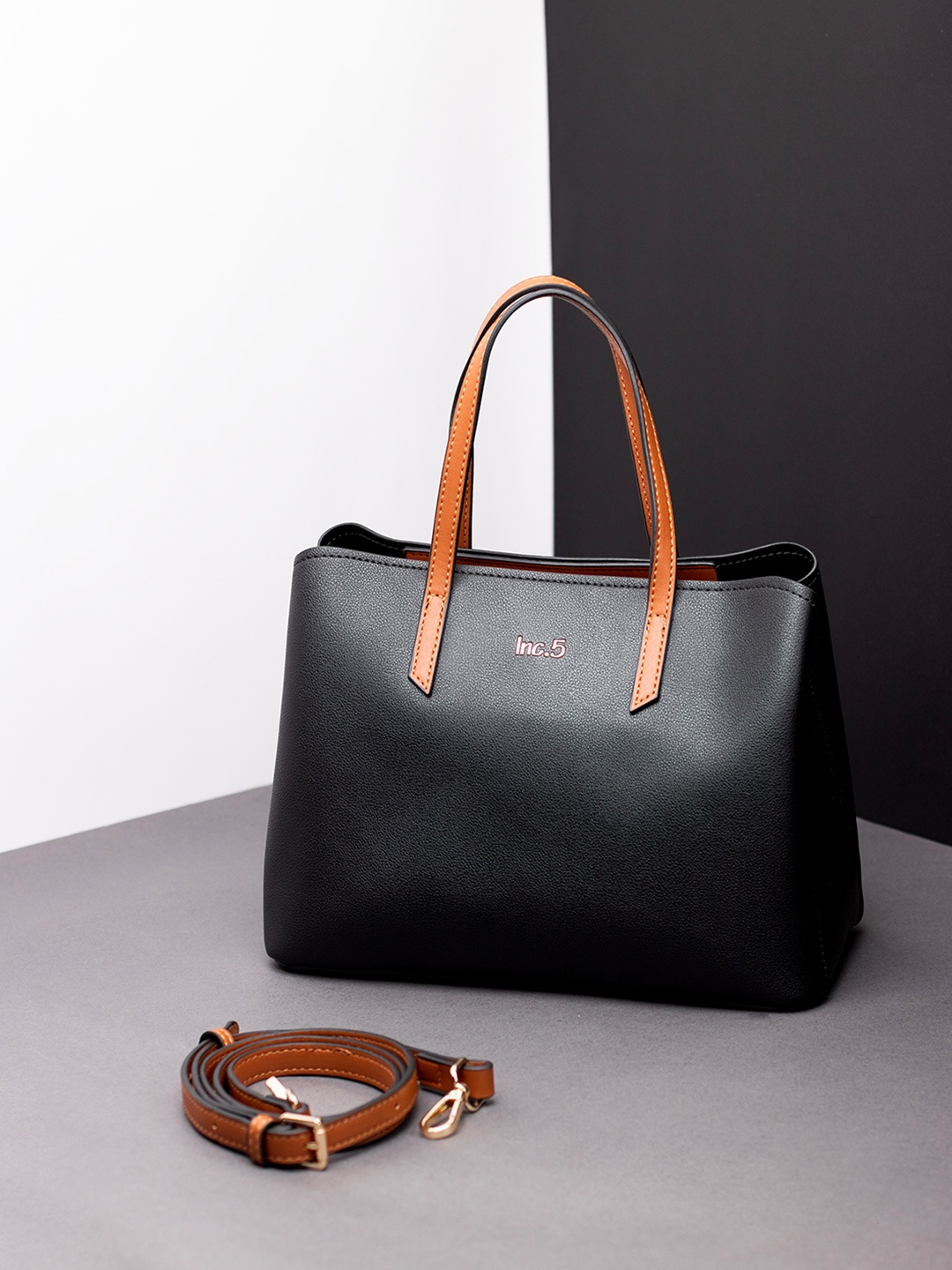 

Inc 5 Structured Handheld Bag with Tasselled, Black