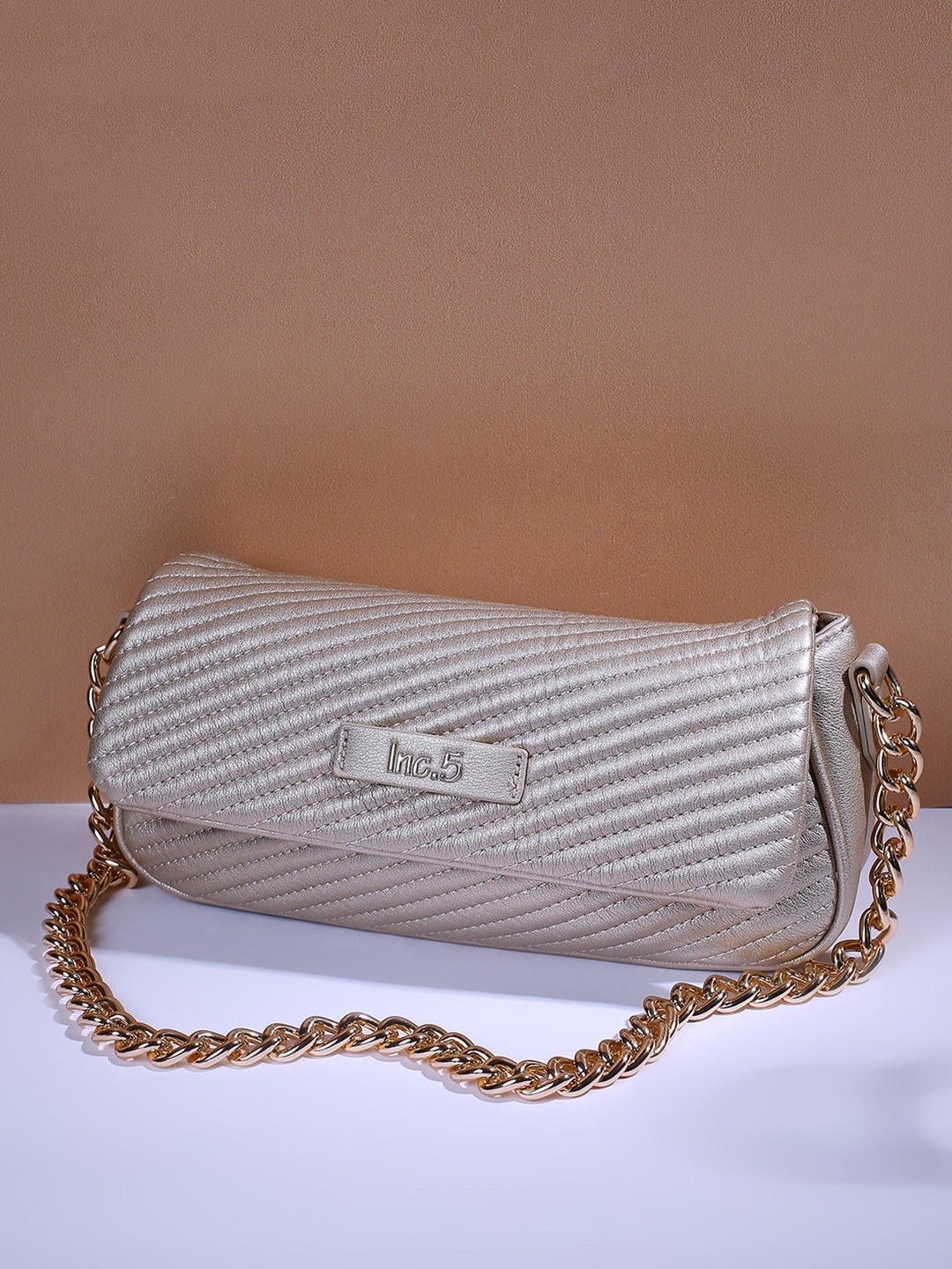 

Inc 5 Textured Structured Sling Bag with Quilted, Gold